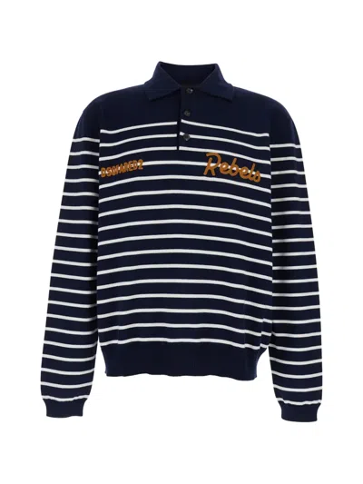 Dsquared2 Striped Embroidered Polo Shirt In Blue