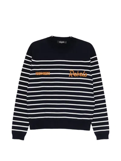 Dsquared2 Striped Embroidered Sweater In Blue