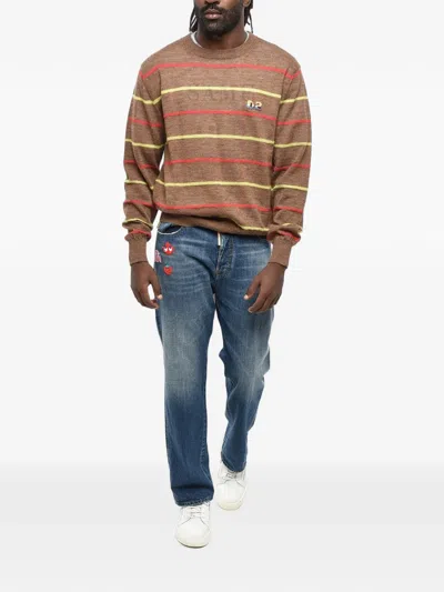 Dsquared2 Striped Embroidered Sweater In Brown