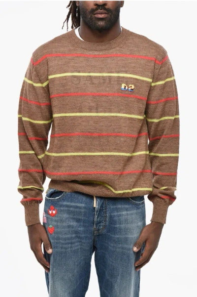 DSQUARED2 STRIPED GOOD GAME CREW-NECK SWEATER WITH EMBROIDERED LOGO