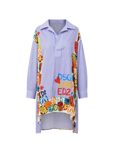 Dsquared2 Striped Graphic-print Mini Dress In Multi