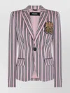 Dsquared2 Striped Jacket With Notched Lapels And Pockets In Multi