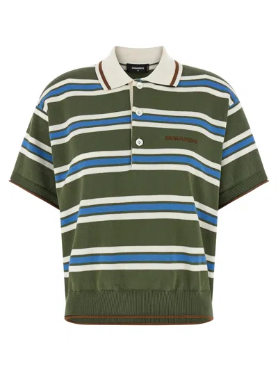 Dsquared2 Polo Shirt Striped Knit Ribbed Hem In Multi