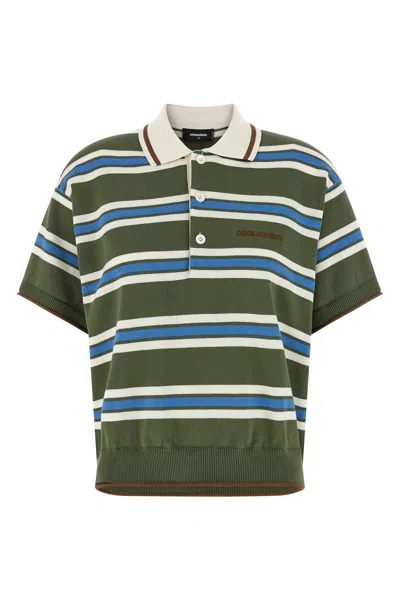 Dsquared2 Polo Shirt Striped Knit Ribbed Hem In Multi