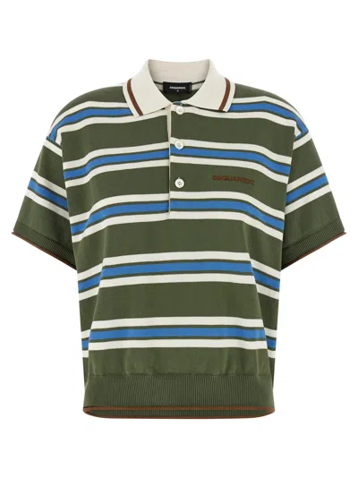 Dsquared2 Striped Knit Polo Shirt In Multi