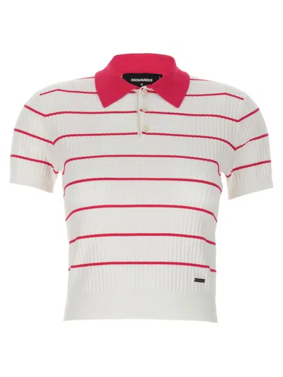 Dsquared2 Striped Knit Polo Shirt In Multi