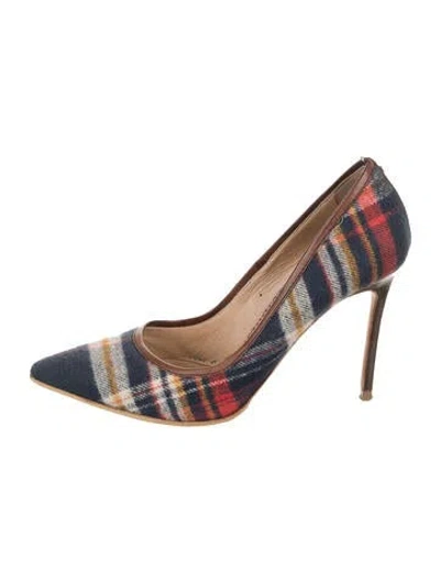 Pre-owned Dsquared2 Striped Leather Trim Embellishment Pumps In Blue