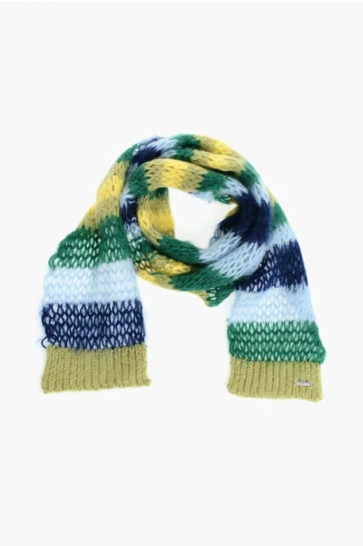 Dsquared2 Striped Mohair Blend Scarf With Silver Tone Logo Grösse Unica
