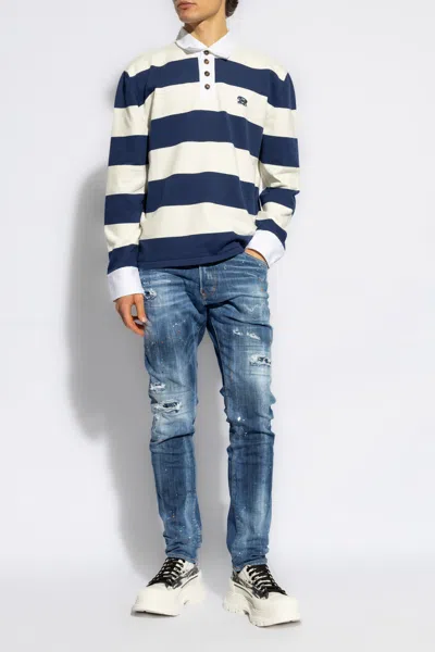 Dsquared2 Logo-embroidered Striped Polo Shirt In Navy Blue