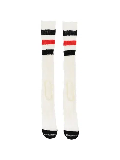 Dsquared2 Striped Ribbed Socks In White