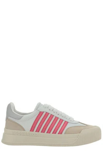 Dsquared2 Striped Round Toe Sneakers In White
