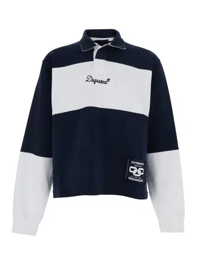 Dsquared2 Striped Rugby-fit Cotton Sweater In Blue