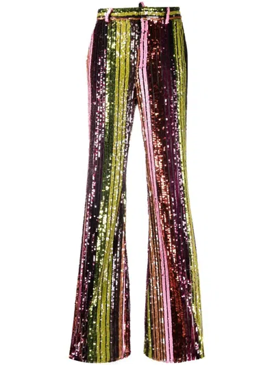 Dsquared2 Striped Sequin Flared Trousers In Orange
