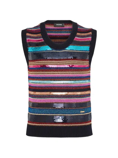 Dsquared2 Striped Sequinned Vest In Multi