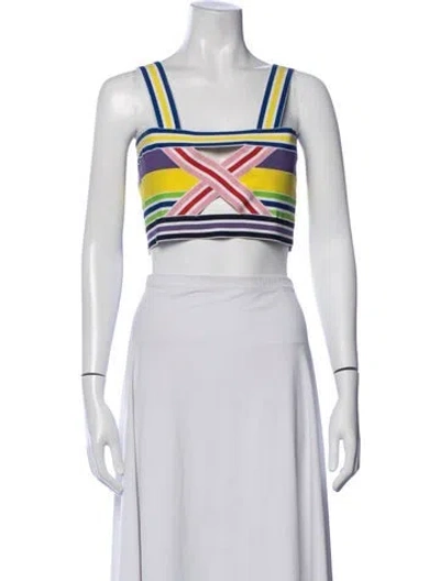 Pre-owned Dsquared2 Striped Square Neckline Crop Top In White