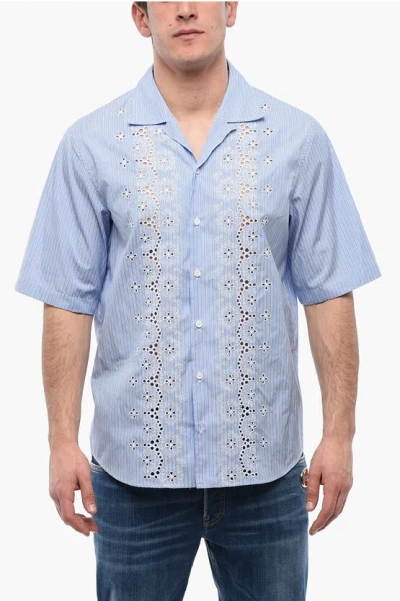 Dsquared2 Striped Sunset Bowling Shirt With Broderie Anglaise In Blue