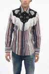 Dsquared2 Striped Western Shirt With Removable Collar In Multi