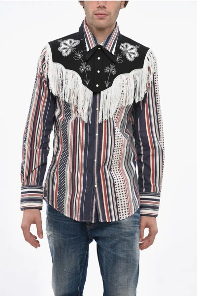 Dsquared2 Striped Western Shirt With Removable Collar In Multi