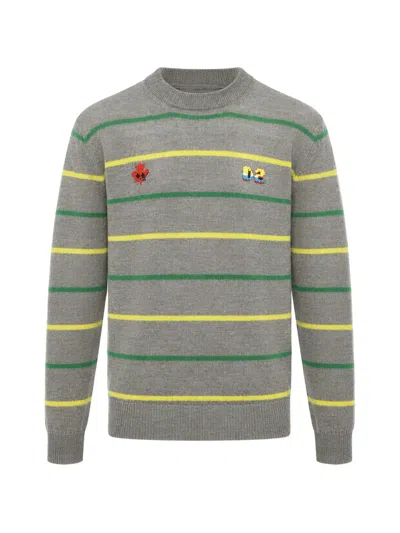 Dsquared2 Stripe-detail Embroidered Sweater In Gray