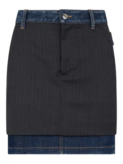 Dsquared2 Striped-pattern Midi Skirt In Black