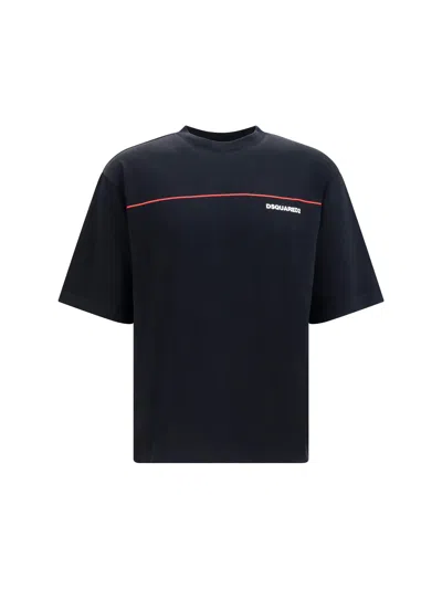 Dsquared2 Stripe-logo Cotton T-shirt In Black