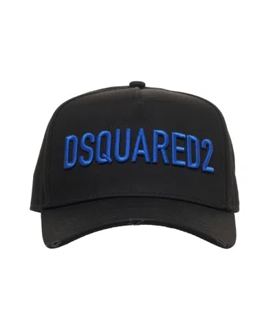Dsquared2 Structured Black Cotton Baseball Cap In Blue