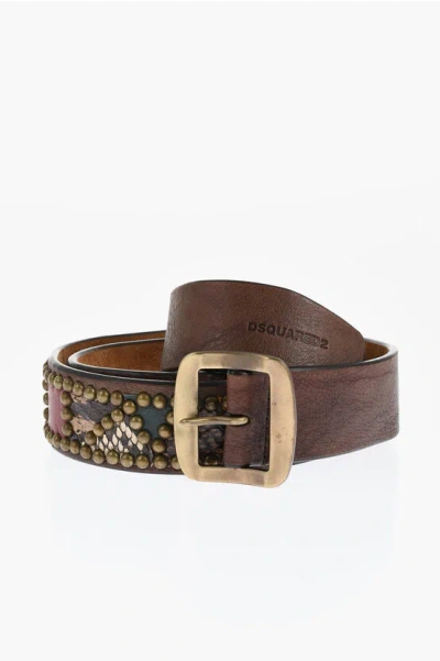 Dsquared2 Studded Leather Belt With Python Effect Details 40mm
