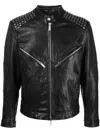 Dsquared2 Studded Leather Biker Jacket In Black