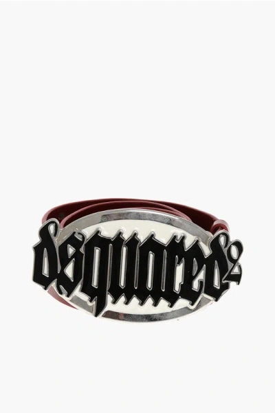 Dsquared2 Studded Leather Goth Belt With Enameled Maxi Buckle 40mm