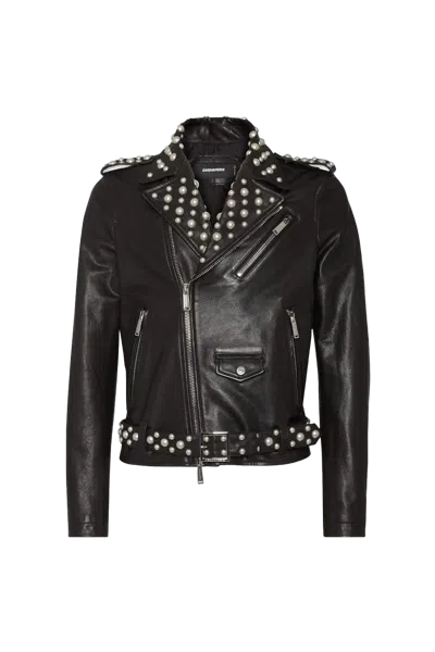Dsquared2 Studded Leather Kiodo Jacket Black