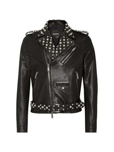 Dsquared2 Studded Pearl-embellished Jacket In Black