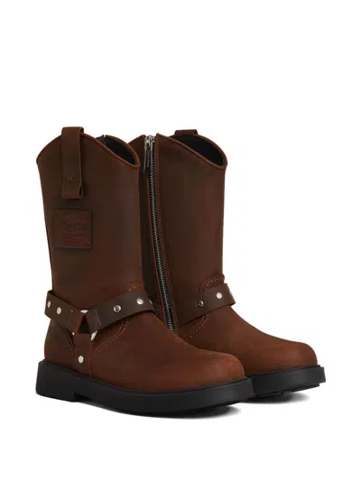 Dsquared2 Studded-straps Biker Boots In Brown