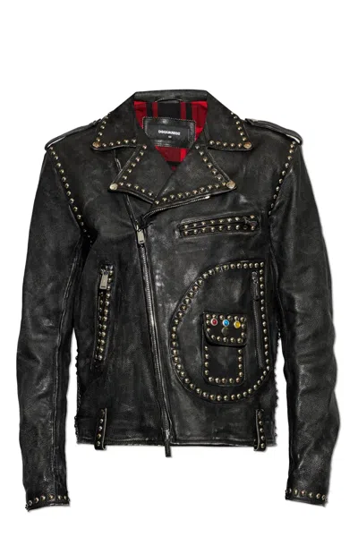 Dsquared2 Stud-embellished Leather Biker Jacket In Black