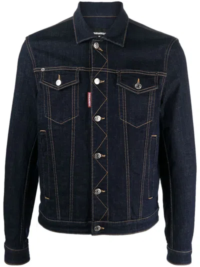Dsquared2 Buttoned Denim Jacket In Navy Blue