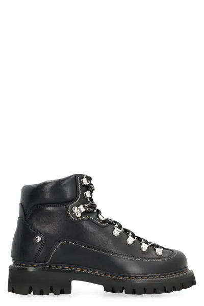 Dsquared2 Stylish Canadian Lace-up Leather Boots For Men In Black