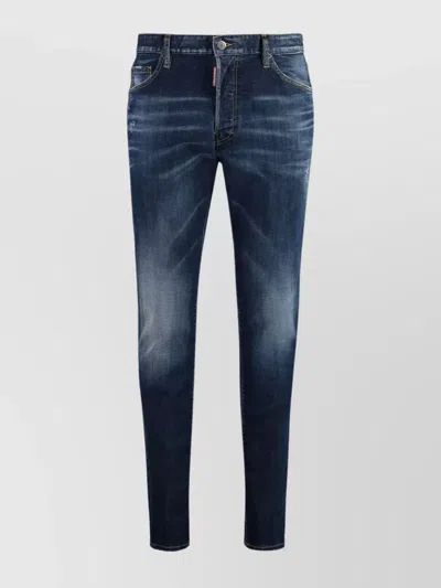 Dsquared2 Stylish Faded Denim Trousers With Belt Loops In Navy