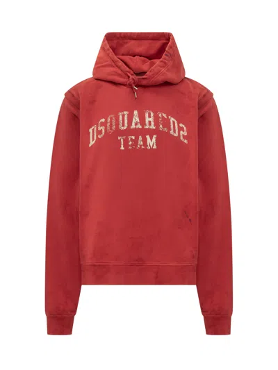Dsquared2 Stylish Hooded Sweatshirt With Logo Print In Red
