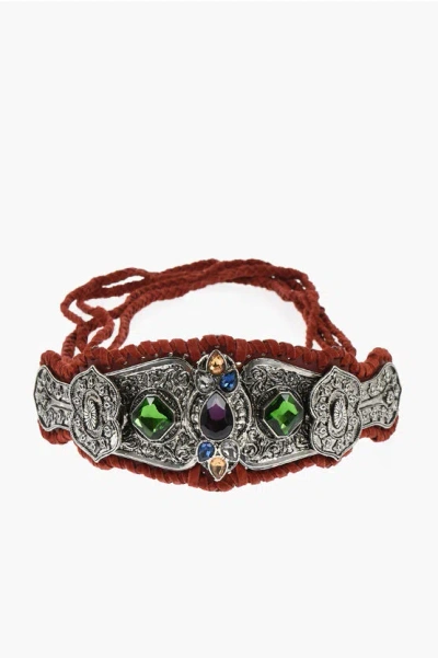 Dsquared2 Suede And Metal Dreamcatcher Wide Belt Embellished With Crys