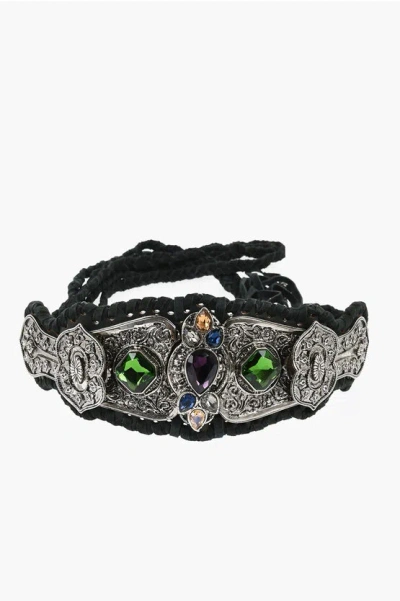 Dsquared2 Suede And Metal Dreamcatcher Wide Belt Embellished With Crys