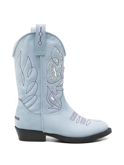 Dsquared2 Kids' Suede Cowboy Boots In Blue
