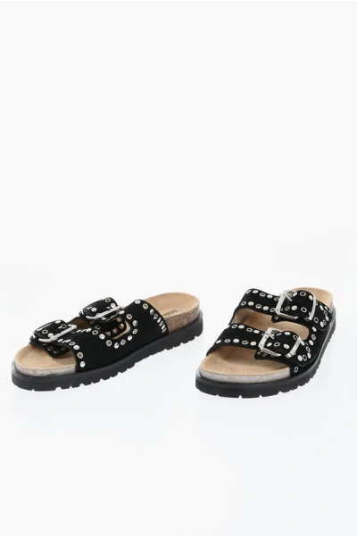 Dsquared2 Suede Double Buckle Sandals With Studs In Black
