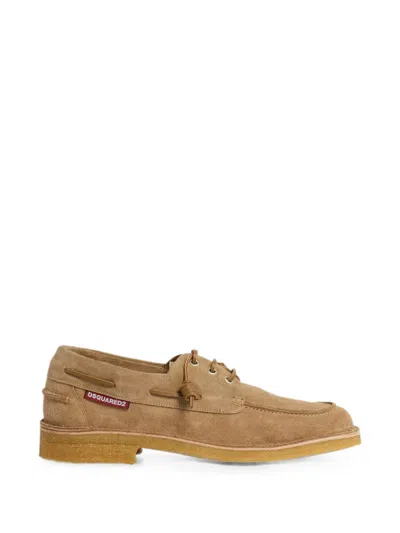Dsquared2 Suede Knot-closure Boat Shoes In Neutral