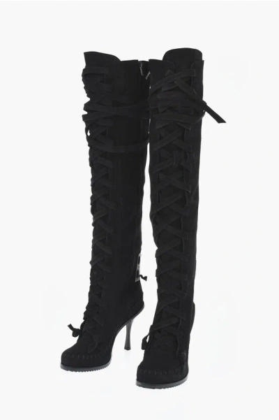 Dsquared2 Suede Lace-up Boots With 10cm Heel In Black