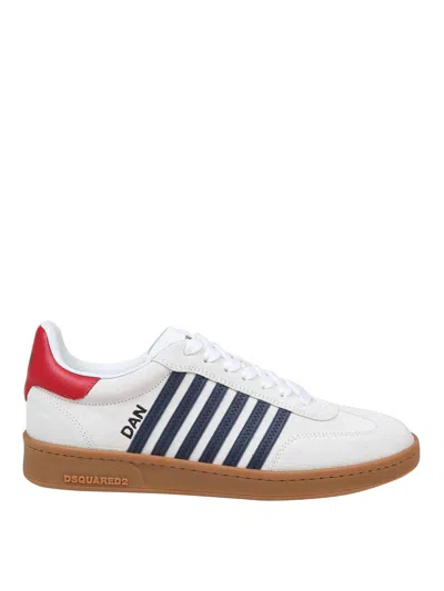 Dsquared2 Iconic White Calf Leather Boxer Sneakers In Multi
