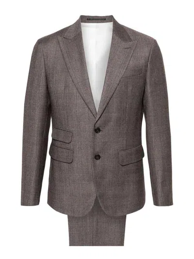 Dsquared2 Double-breasted Virgin Wool Suit In Brown