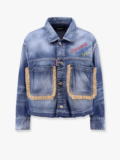 Dsquared2 Summer Lovers Denim Jacket With Raffia Profiles In Blue
