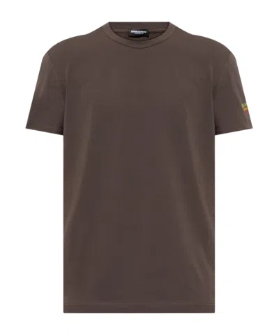 Dsquared2 Summer Lovers Embroidered Crewneck T-shirt In Brown