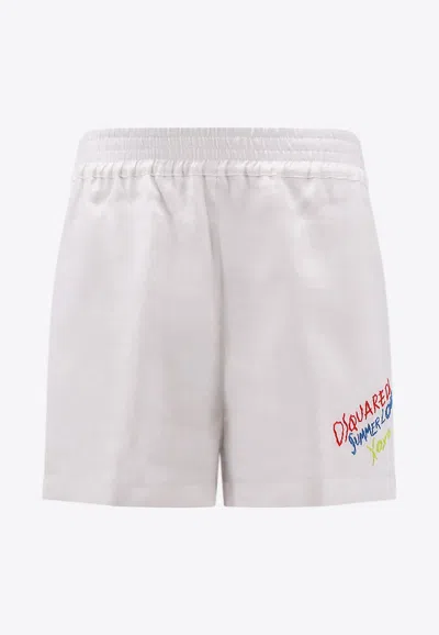 Dsquared2 Summer Lovers Logo Print Linen Shorts