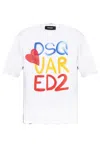 Dsquared2 White Round Neck T Shirt With Printed Maxi Logo On The Front And Heart Detail In Cotton Woman