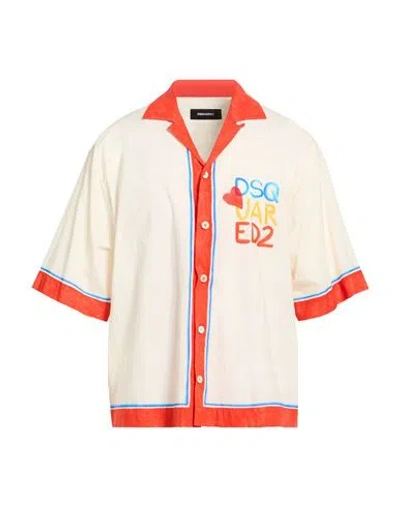 Dsquared2 Summer Lovers Man Shirt Beige Size 42 Cotton In Neutral